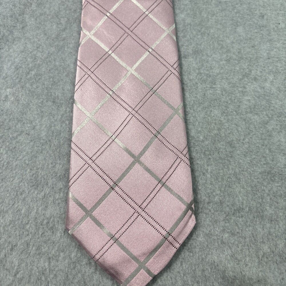 Palais Des Doges Tie Pink And Silver Plaid Silk Preppy L:59" W:3.75"